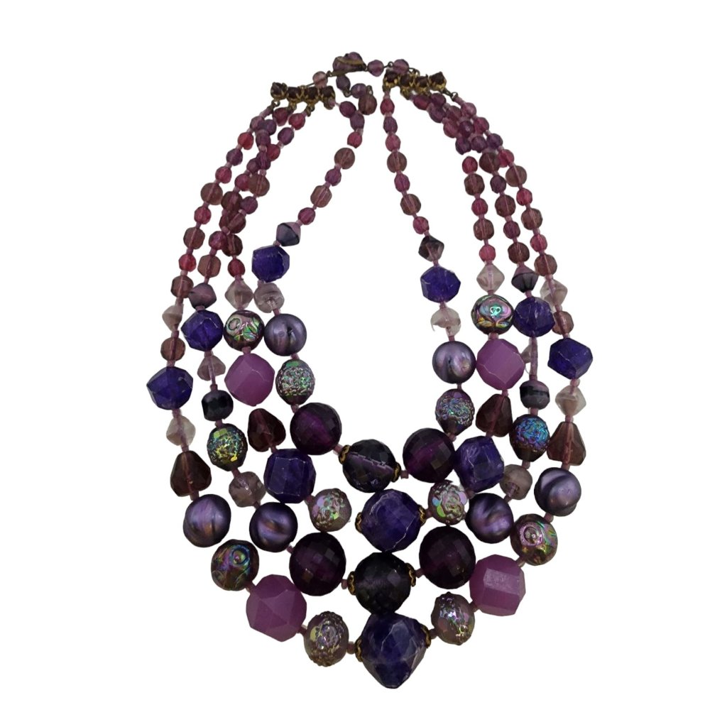 Vintage 4 Strand W Germany Glass, Art Glass, Crystal And Resin Necklace (A4702)